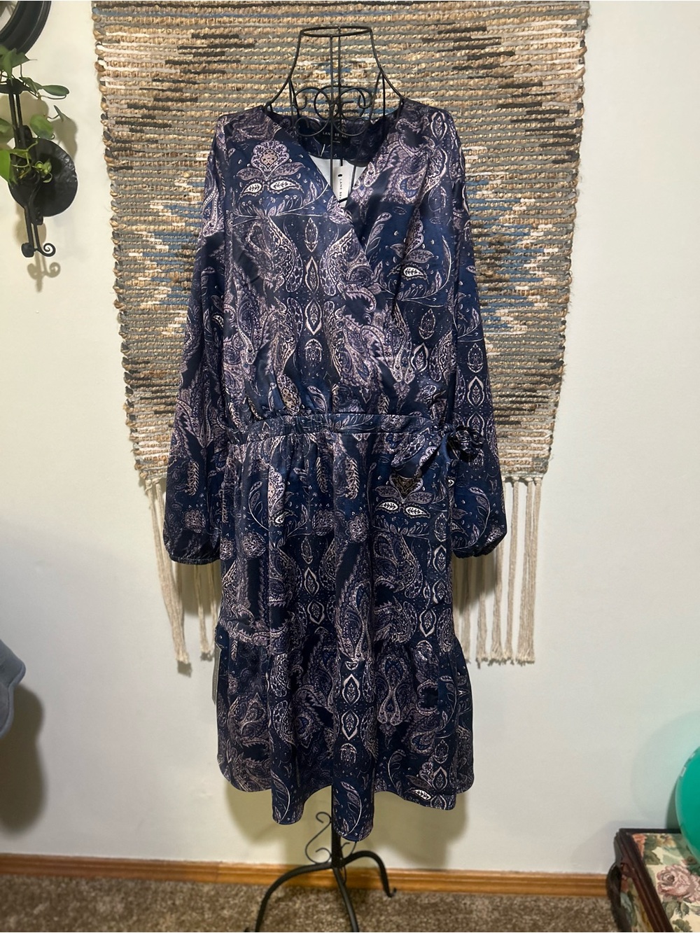 Lane Bryant Women's Navy Paisley Long Sleeve Dress
